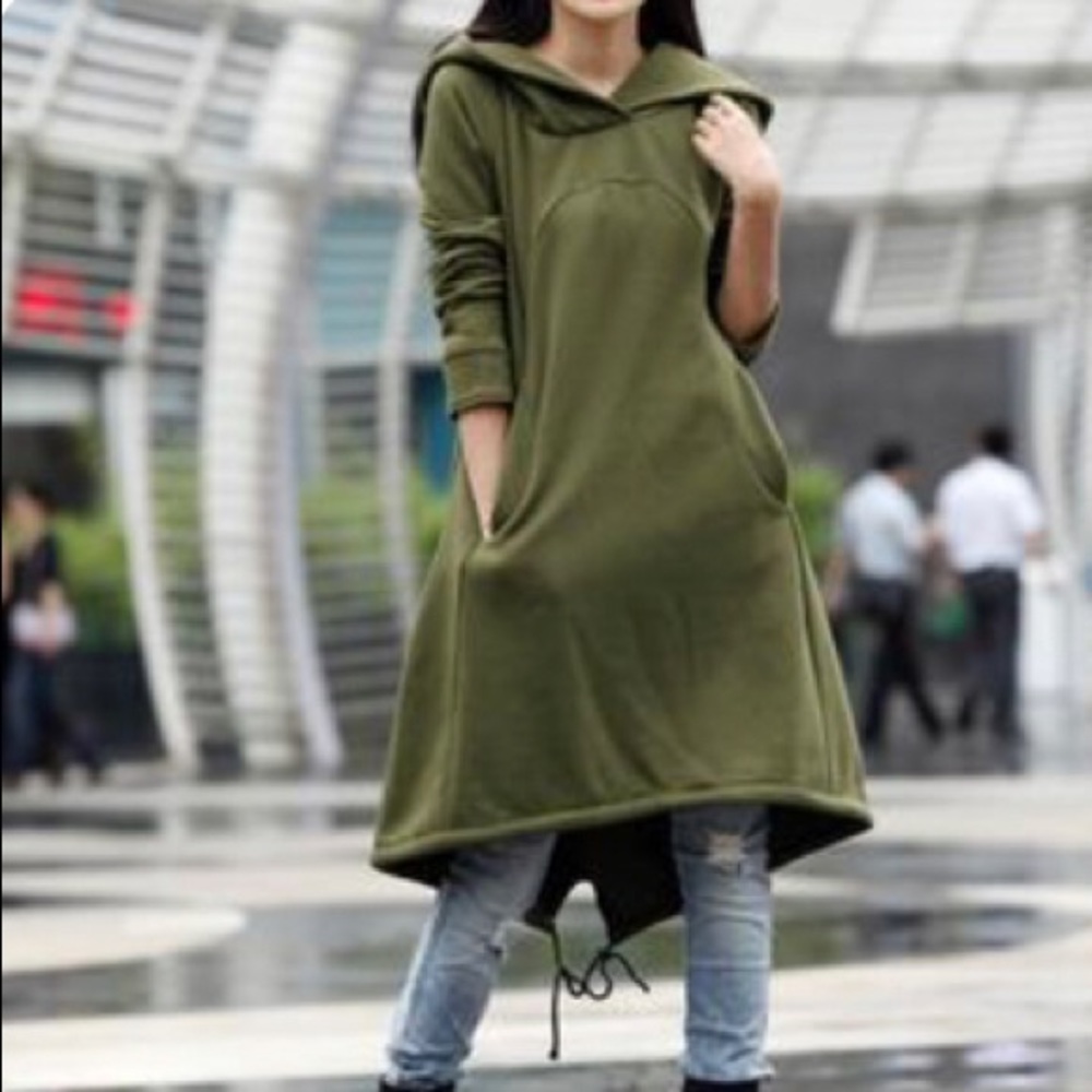 Army green sweatshirt dress. Custom made.